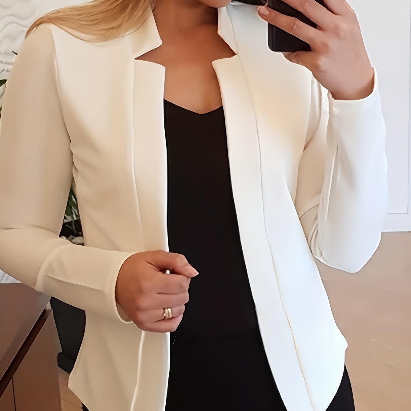 gbolsos Solid Split Open Front Blazer, Elegant Long Sleeve Blazer, Elegant & Stylish Tops For Office & Work, Women's Clothing