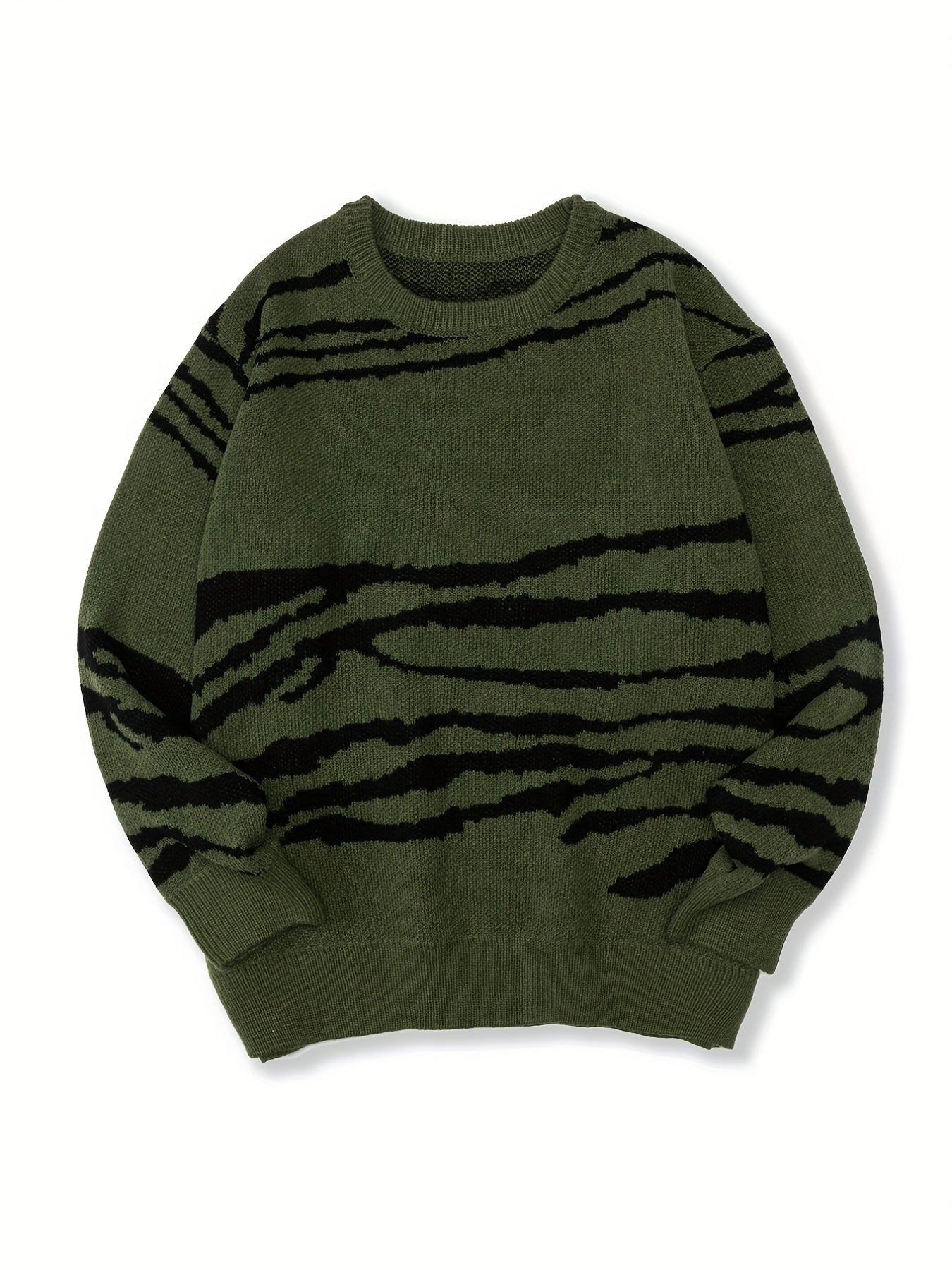 gbolsos Hot Selling Sweater For Men, Plus Size Men's Zebra Stripe Graphic Print Knit Pullover Sweater For Spring/autumn