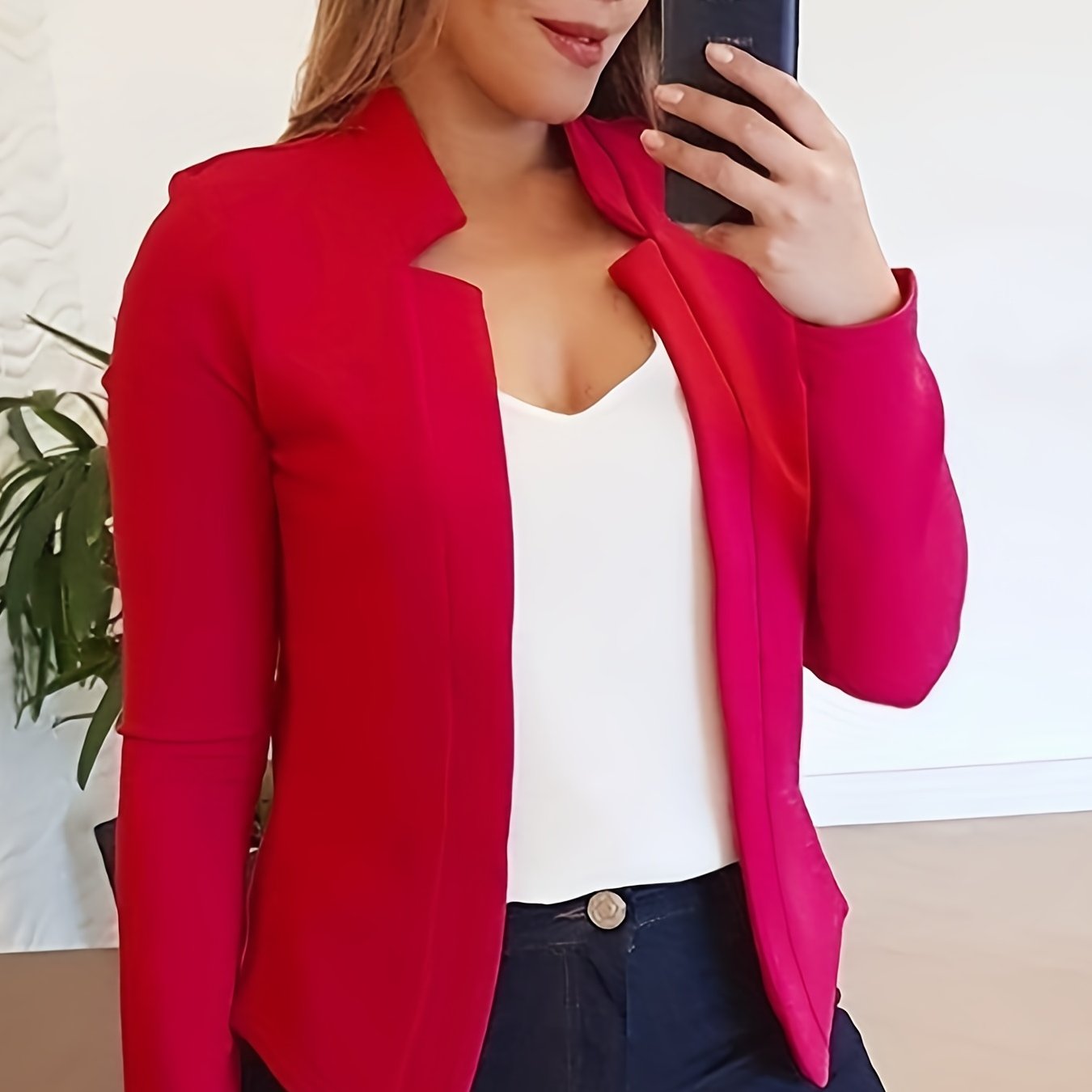 gbolsos Solid Split Open Front Blazer, Elegant Long Sleeve Blazer, Elegant & Stylish Tops For Office & Work, Women's Clothing