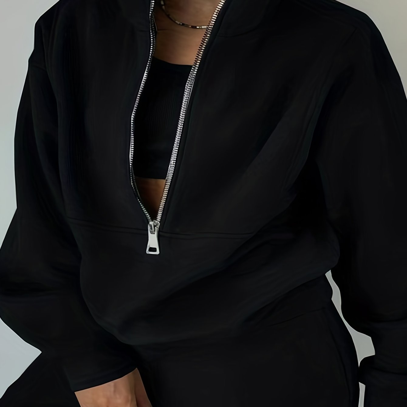 Casual Matching Two-piece Set, Zip Up Sweatshirt & Solid Sweatpants Outfits, Women's Clothing