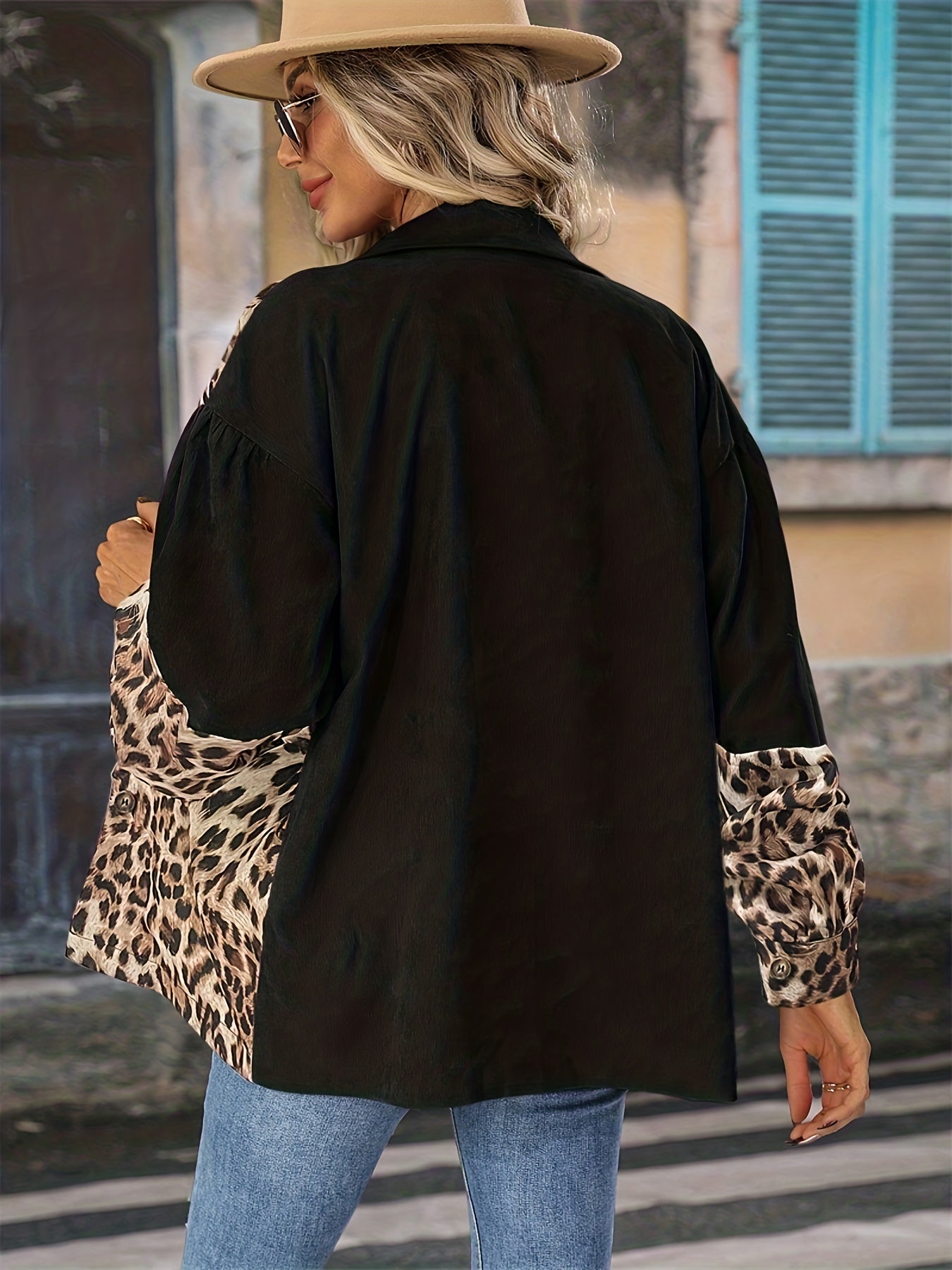 Plaid Pattern Splicing Jacket, Casual Button Front Long Sleeve Outerwear, Women's Clothing
