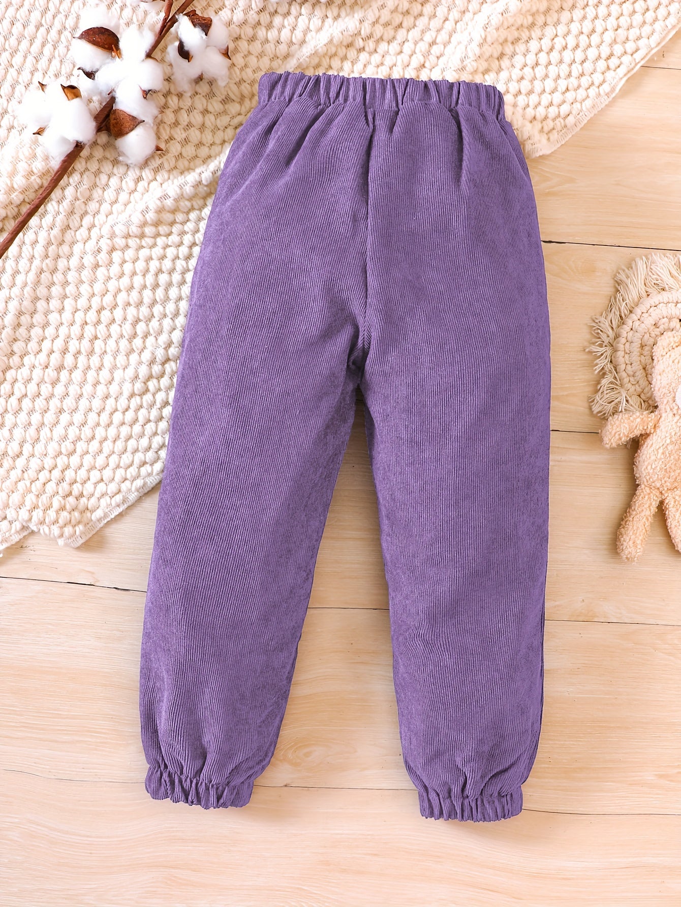 gbolsos Toddler Girls Fleece Lined Corduroy Jogger Pants Cute Bear Embroidery Elastic Waist For Winter