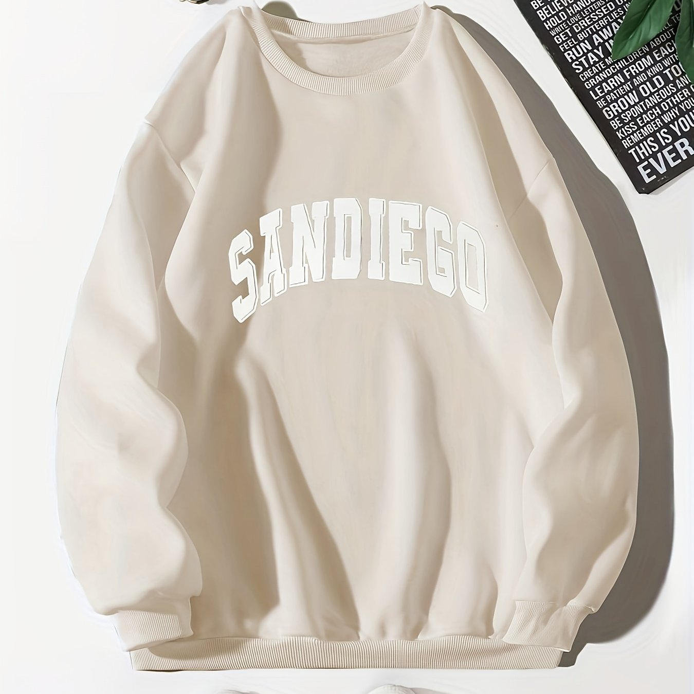 gbolsos Sandiego Letter Print Sweatshirt, Casual Crew Neck Long Sleeve Sweatshirt, Women's Clothing