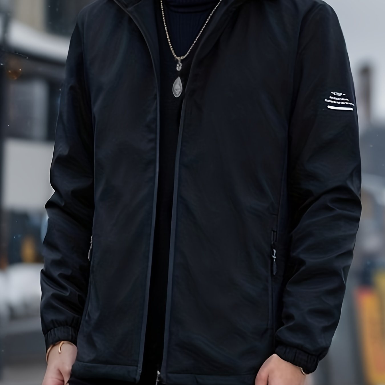 gbolsos Men's Soft-Shell Hooded Jacket, Casual Windproof & Waterproof Zip Up Detachable Hood Comfy Jacket For Outdoor