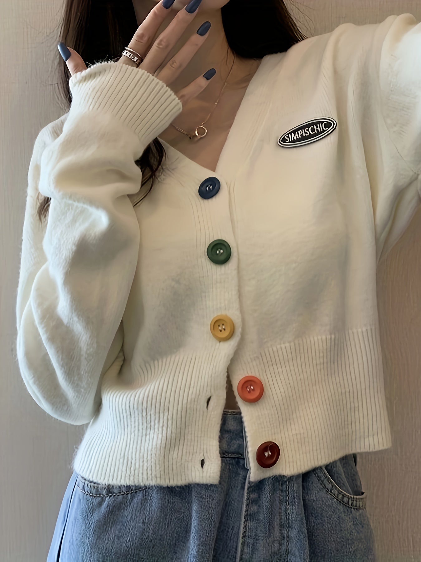 gbolsos Solid Colorful Buttons Cardigan, Casual Long Sleeve Drop Shoulder Outwear, Women's Clothing