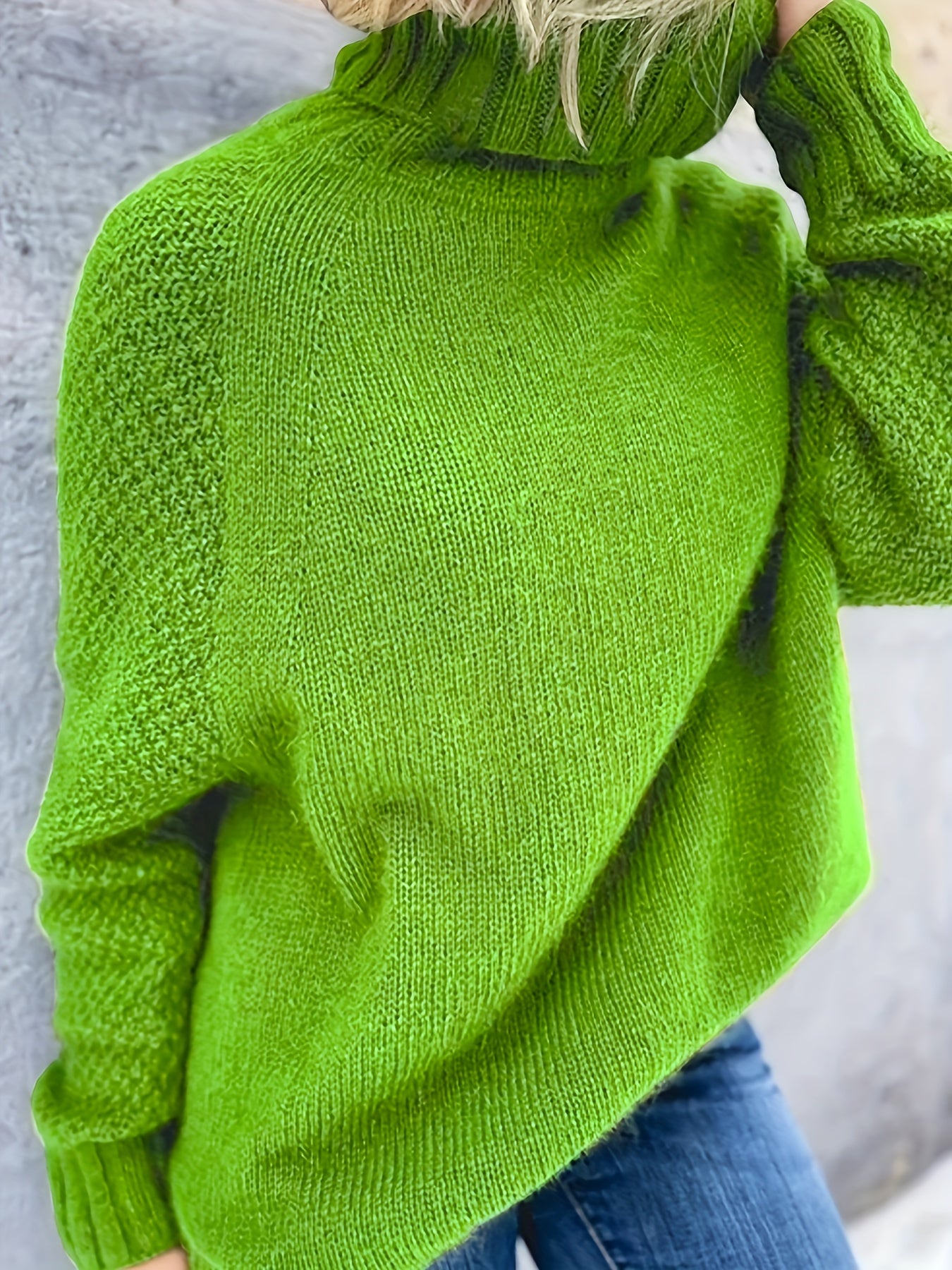 gbolsos Solid Turtle Neck Loose Pullover Sweater, Casual Long Sleeve Raglan Shoulder Sweater, Women's Clothing