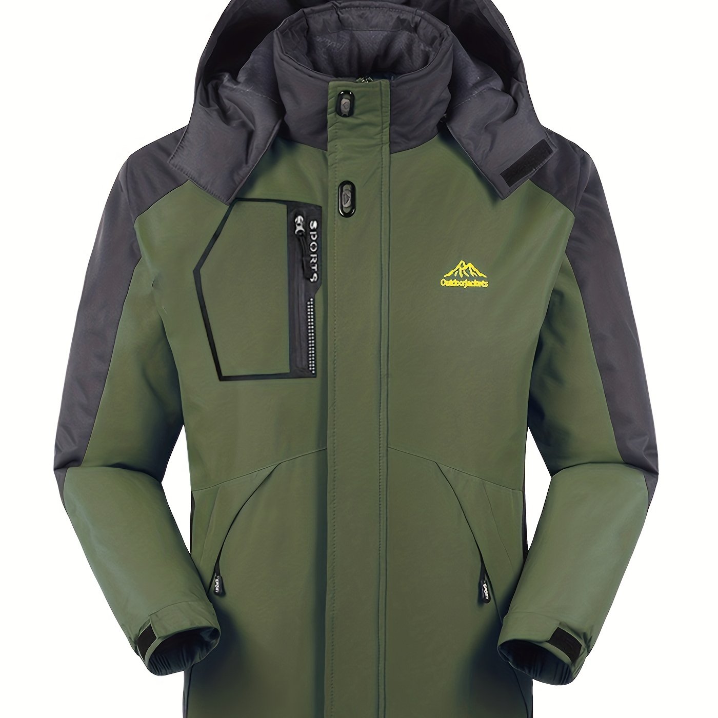gbolsos Men's Casual Color Block Thick Hooded Jacket, Waterproof Windproof Stand Collar Fleece Thermal Jacket For Winter Jacket Gifts Best Sellers
