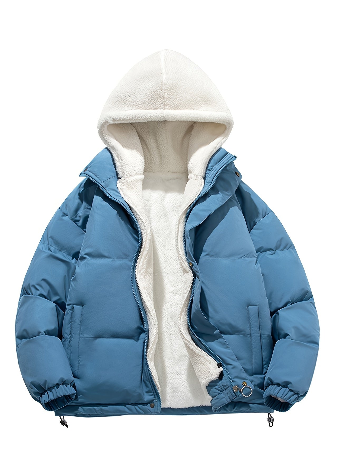 gbolsos Warm Fleece Hooded Winter Jacket, Men's Casual Cotton Padded Coat For Fall Winter