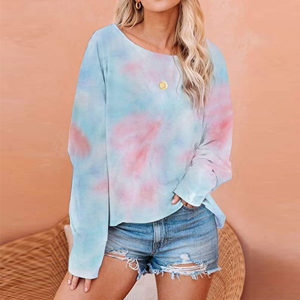 gbolsos Tie Dye Crew Neck Long Sleeve Pullover Top, Casual Everyday T-Shirt For Valentine's Day Gifts, Women's Clothing
