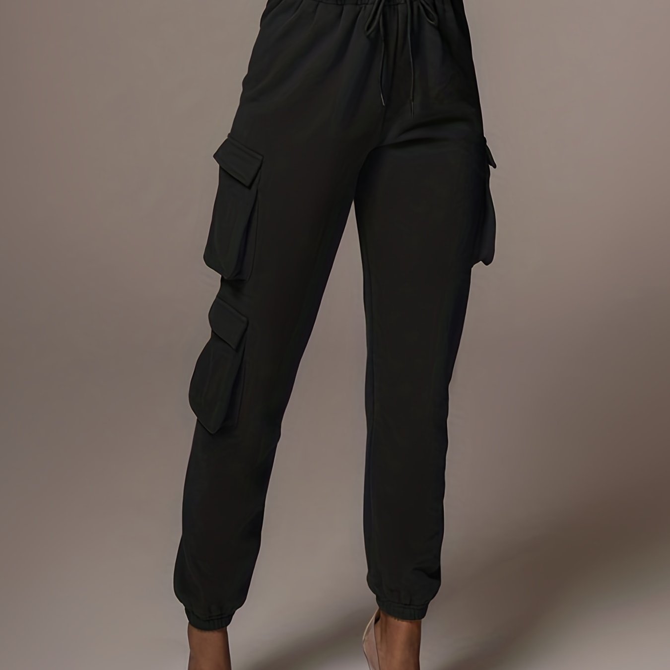 gbolsos Drawstring Baggy Cargo Pants, Casual High Waist Flap Pockets Pants, Women's Clothing