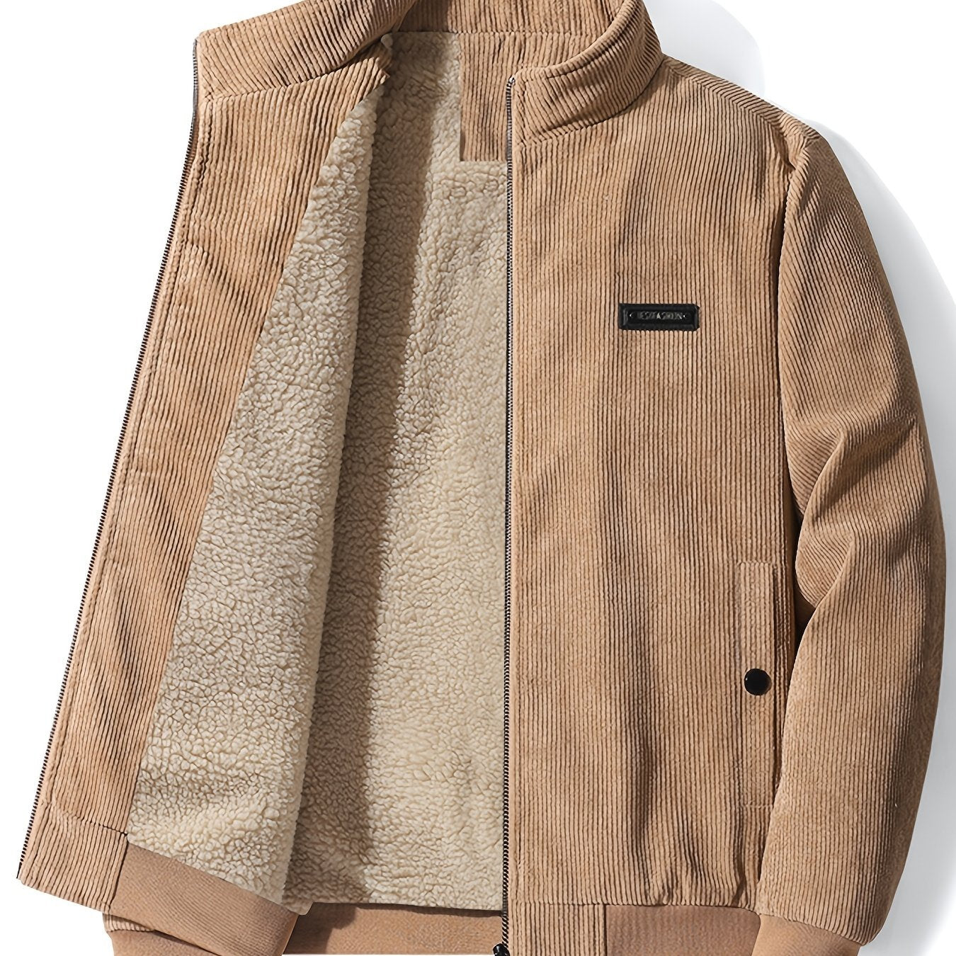 gbolsos Men's Autumn&Winter Trendy Casual Khaki&Grey Lightweight Fleece Corduroy Cotton Lapel Jacket