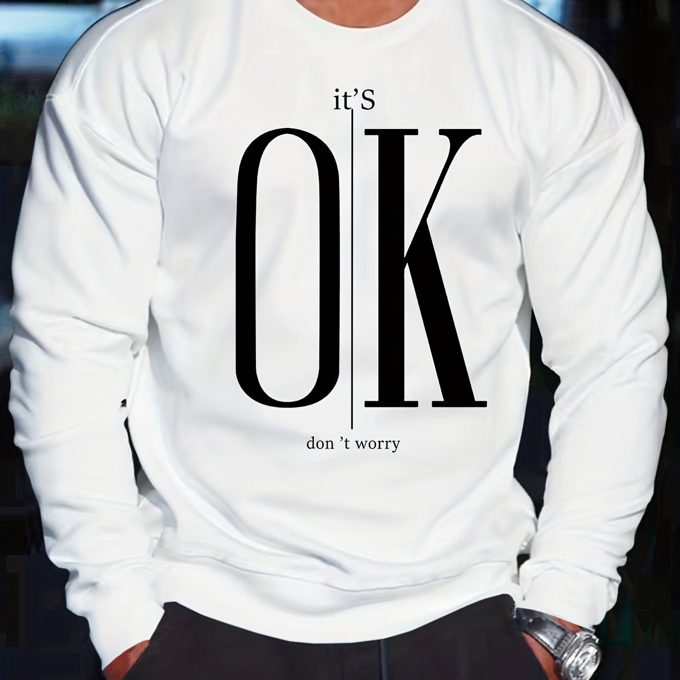 gbolsos Men's Crew Neck Sweatshirt Pullover For Men It's OK Print Sweatshirts For Spring Fall Long Sleeve Tops