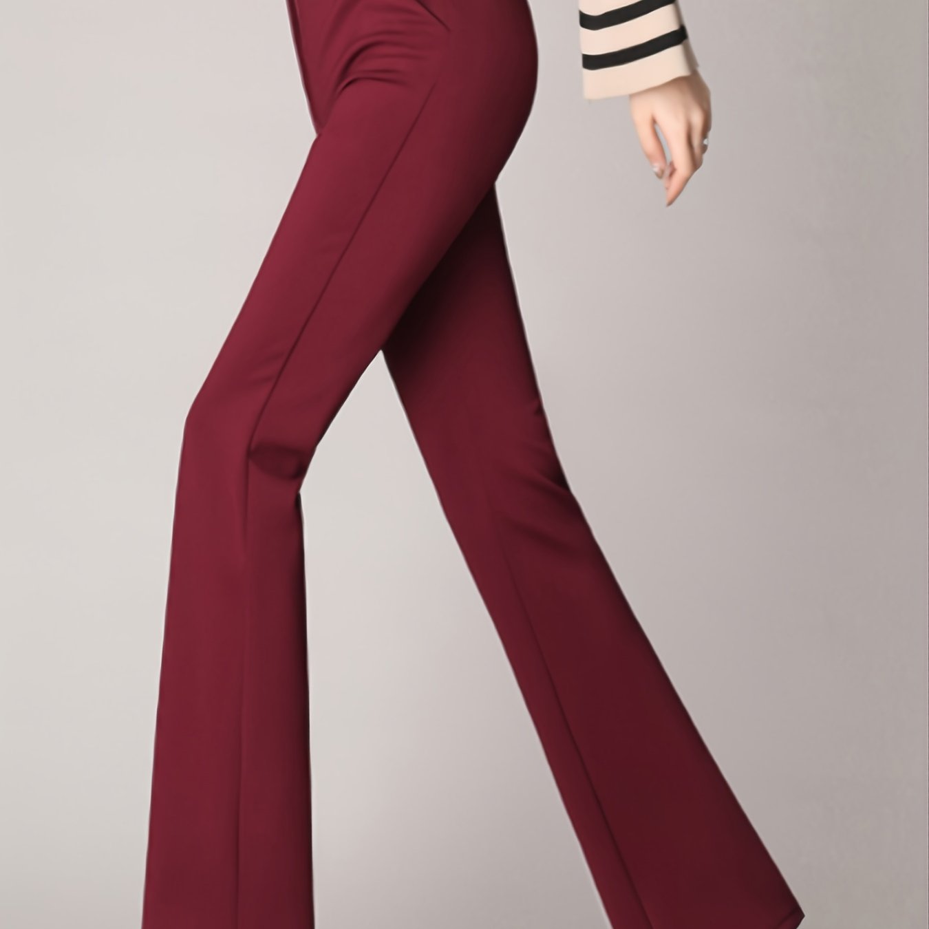 Long Flare Leg Pants, Casual High Waist Work Solid Elastic Pockets Fashion Pants, Women's Clothing