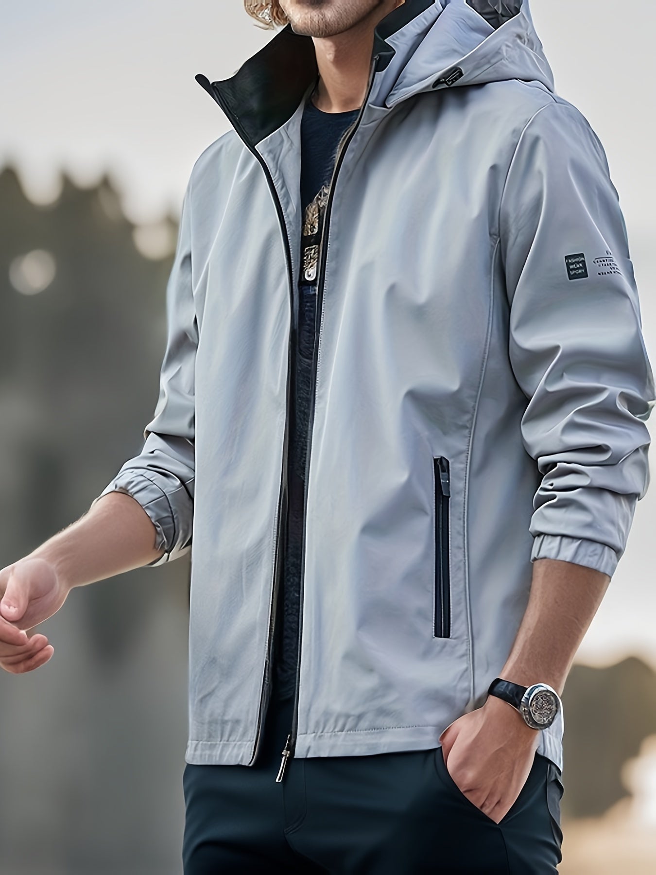 gbolsos Men's Windbreaker Detachable Hooded Jacket, Zipper Pockets Jackets By Activity For Outdoor Activities