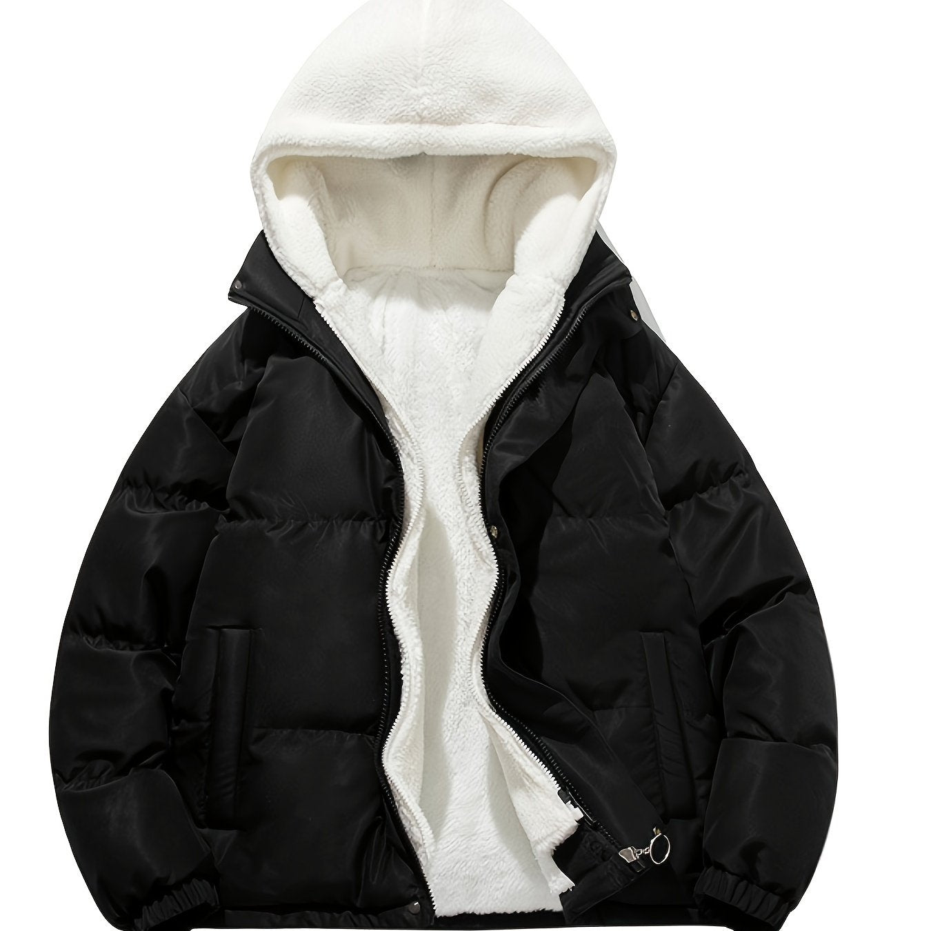 gbolsos Warm Fleece Hooded Winter Jacket, Men's Casual Cotton Padded Coat For Fall Winter