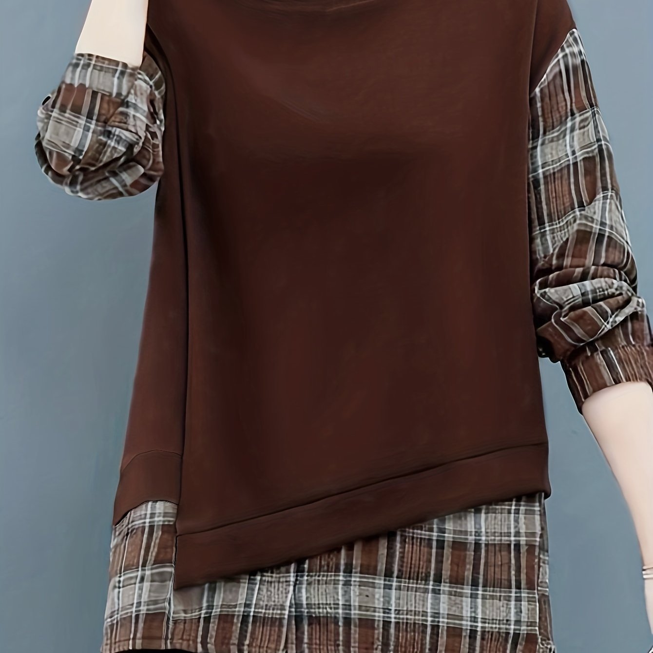 gbolsos Long Sleeve Plaid Pullover, Crew Neck Casual Top For Spring & Fall, Women's Clothing