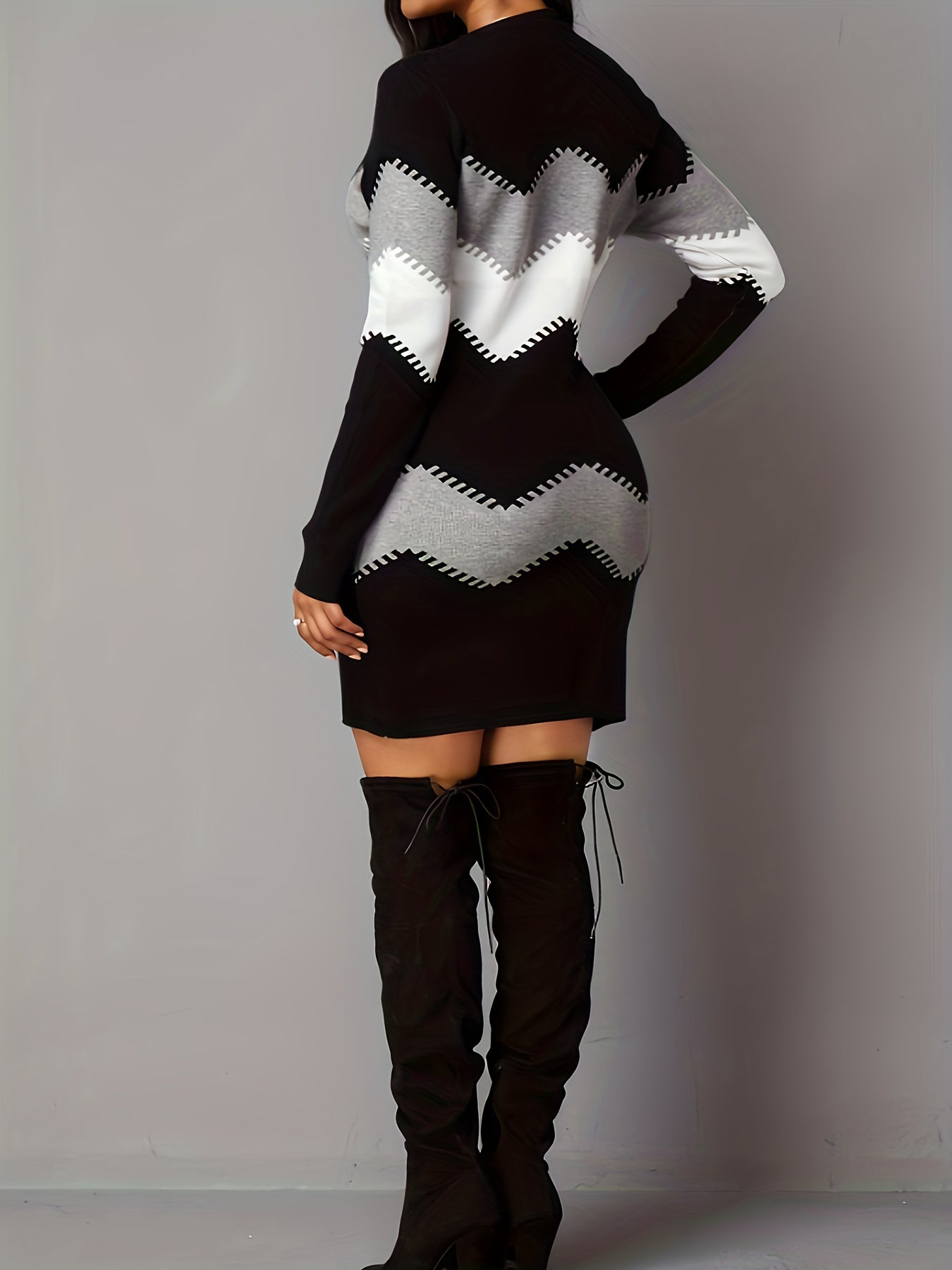 Color Block Simple Dress, Casual Long Sleeve Bodycon Mini Dress, Women's Clothing