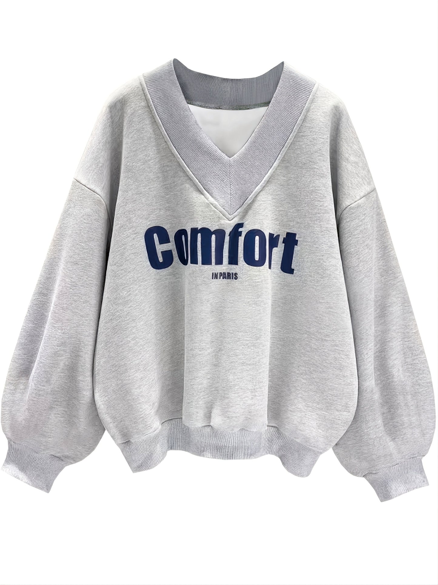 gbolsos Letter Graphic Print Sweatshirt, Long Sleeve V Neck Pullover Sweatshirt, Casual Tops For Fall & Winter, Women's Clothing