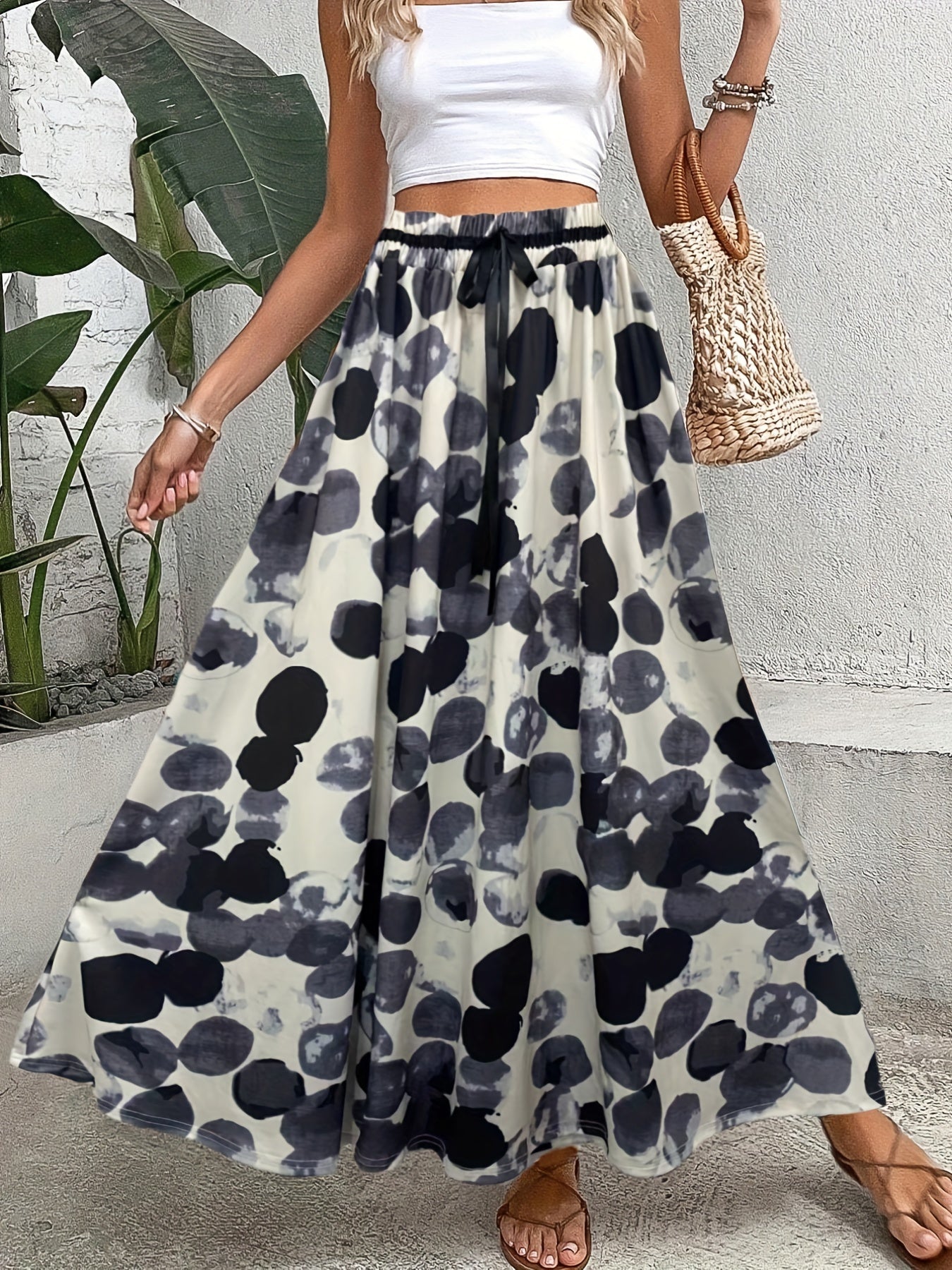 gbolsos Polka Dot Print Elastic Waist Skirt, Casual Skirt For Spring & Summer, Women's Clothing