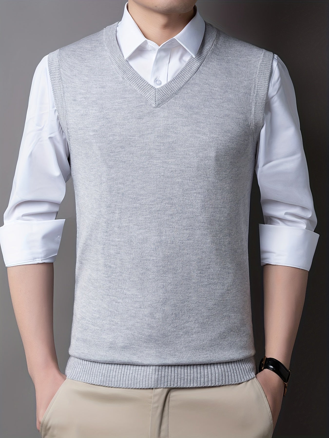 gbolsos Casual Knitted Pullover, V-neck Sleeveless Thermal Jacket, Wool Vest, Men's Tank Top For Autumn And Winter