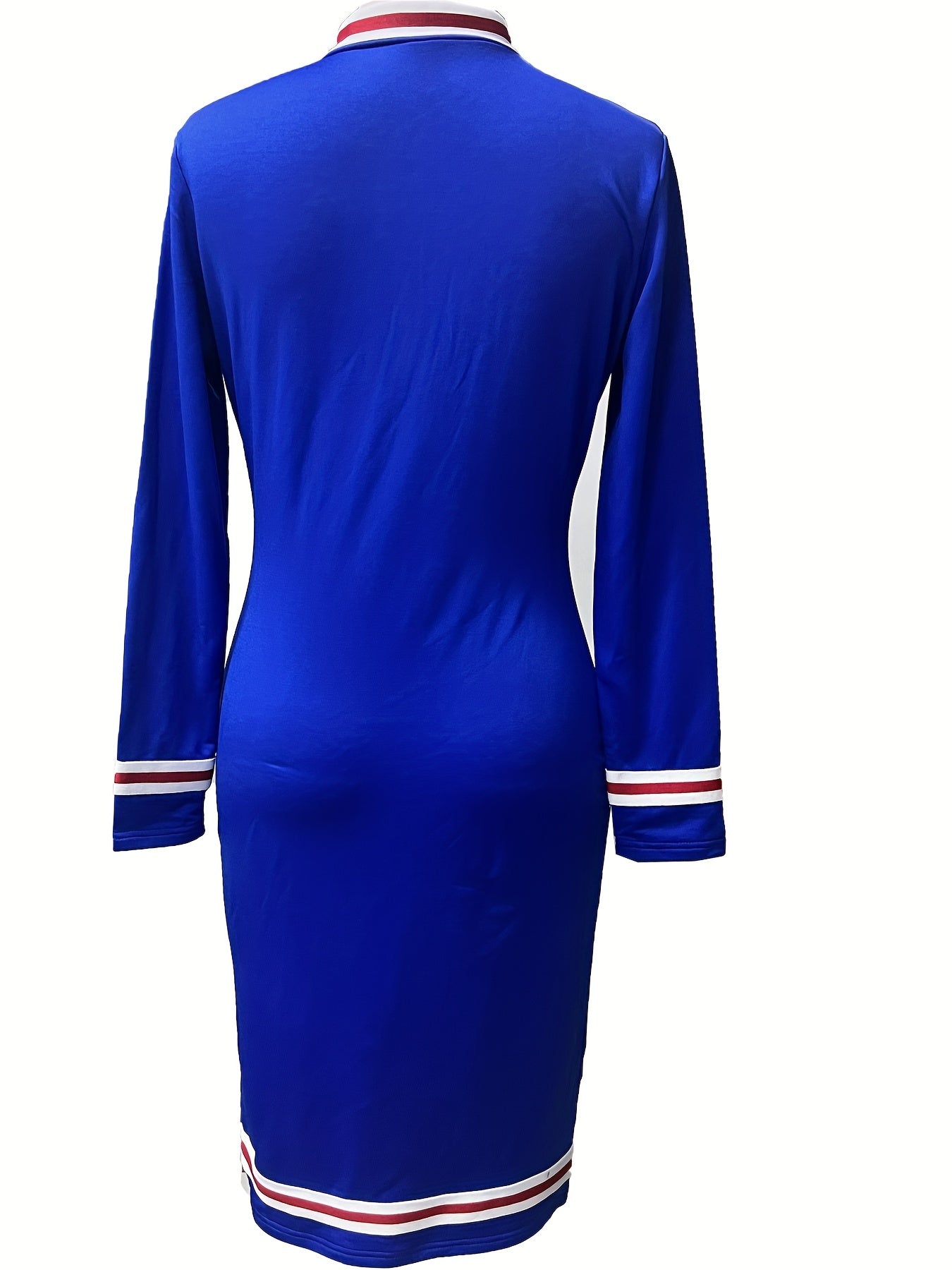 gbolsos Zip Up Striped Print Dress, Casual Long Sleeve Bodycon Midi Dress, Women's Clothing