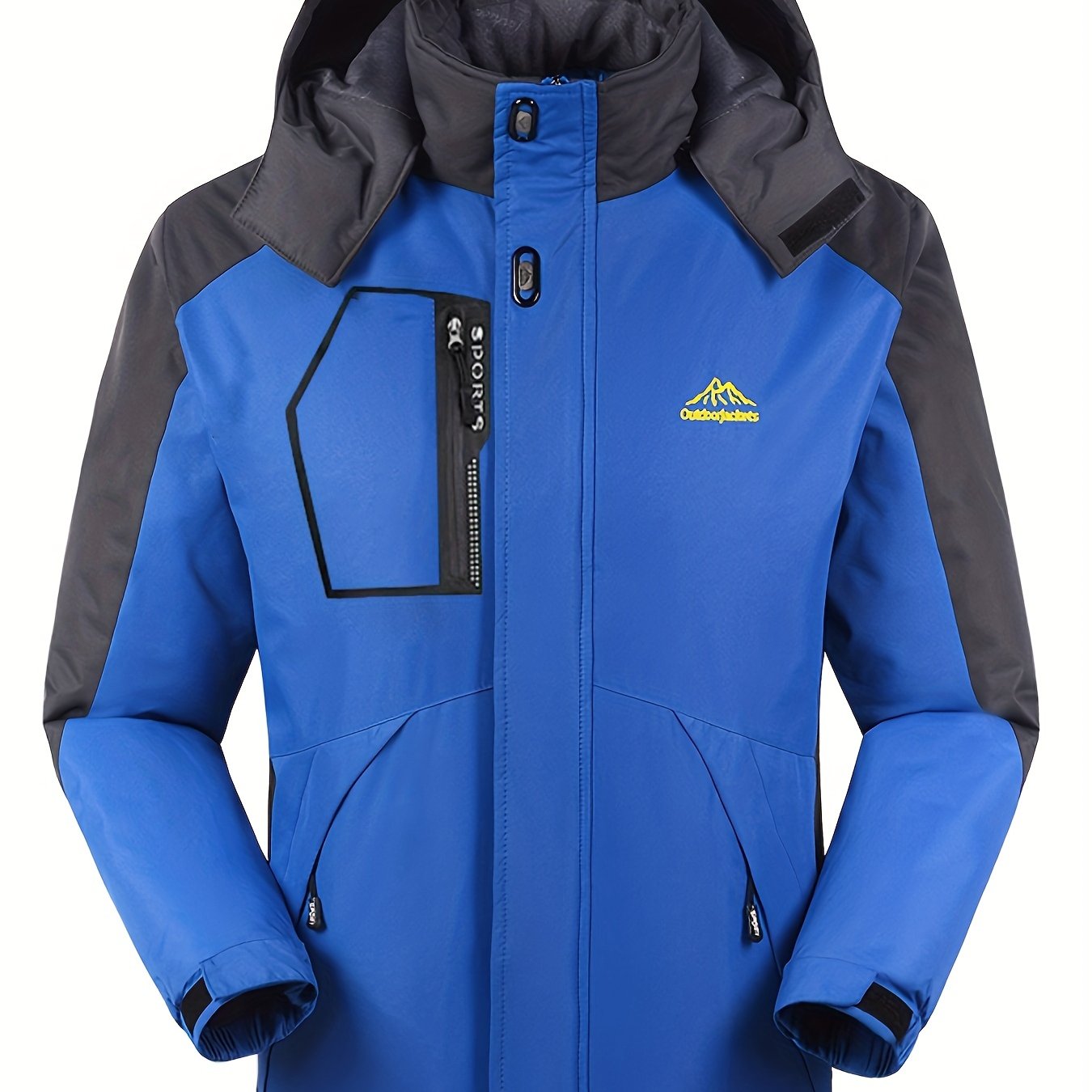 gbolsos Men's Casual Color Block Thick Hooded Jacket, Waterproof Windproof Stand Collar Fleece Thermal Jacket For Winter Jacket Gifts Best Sellers