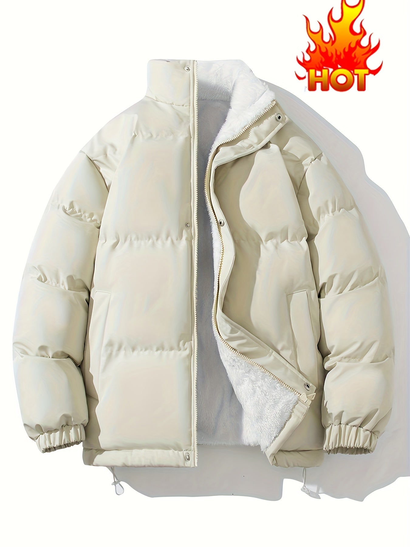 Classic Warm Solid Jacket, Casual Zip Up Comfy Padded Coat For Fall Winter Outdoor