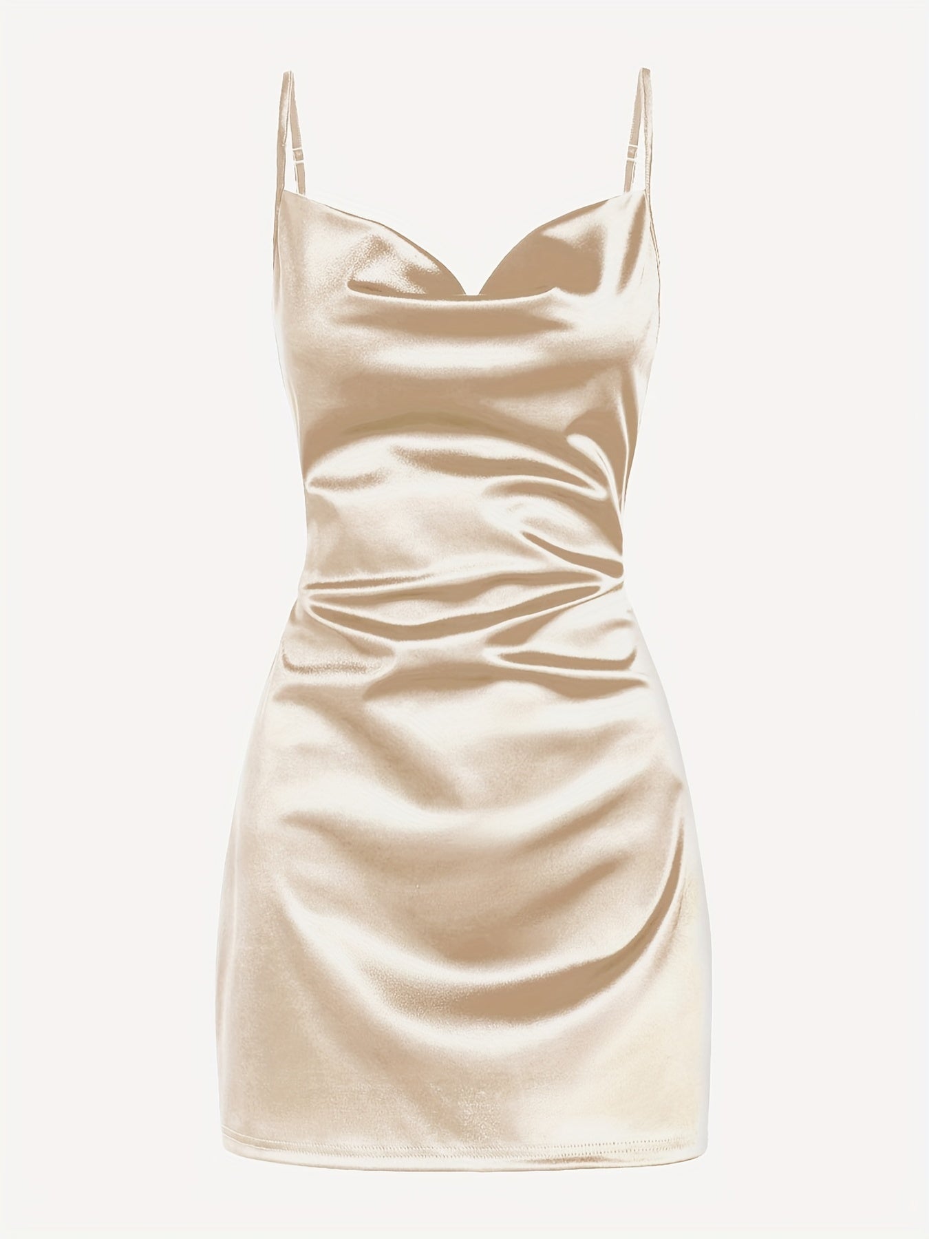 Solid Cowl Neck Spaghetti Dress, Sexy Tie Back Bodycon Cami Dress For Summer, Women's Clothing