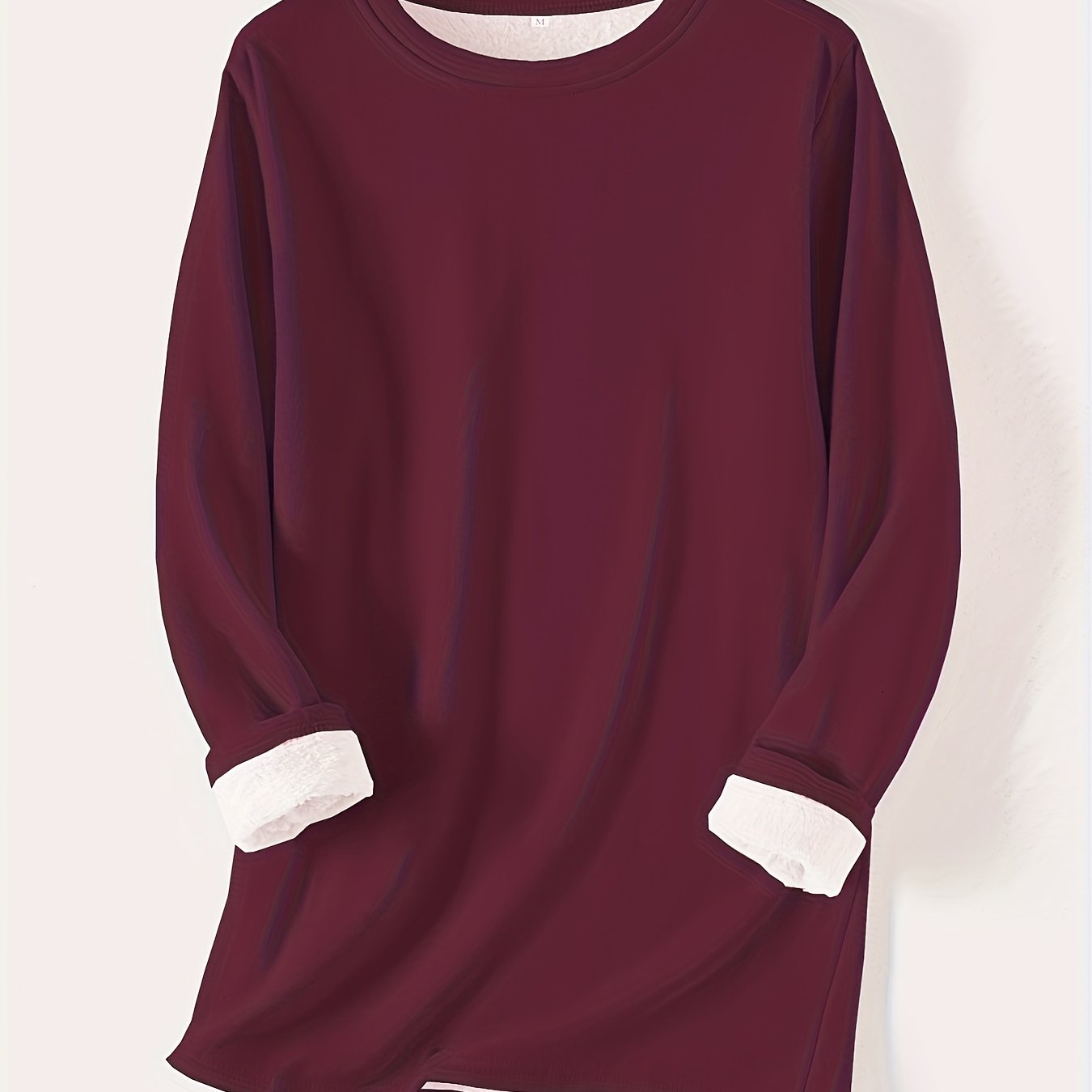 gbolsos Solid Crew Neck Thermal Sweatshirt, Casual Long Sleeve Simple Sweatshirt For Fall & Winter, Women's Clothing