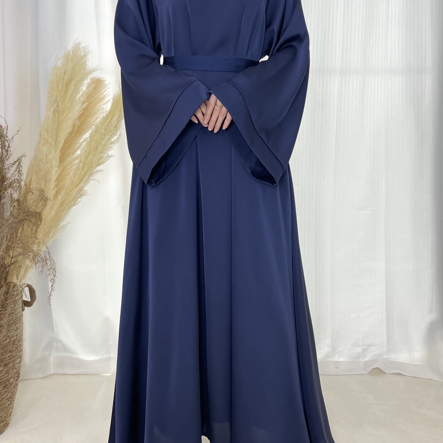 Solid Maxi Kaftan Abaya, Modest Crew Neck Long Sleeve Abaya, Women's Clothing