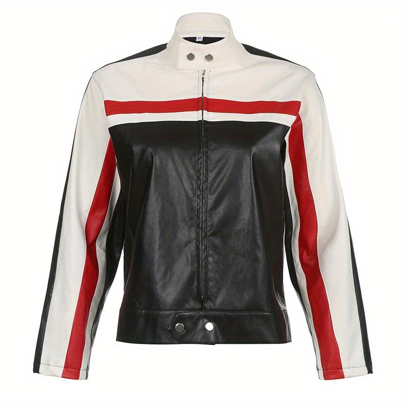 gbolsos Color Block Zip Up Jacket, Streetwear Long Sleeve Outerwear, Women's Clothing
