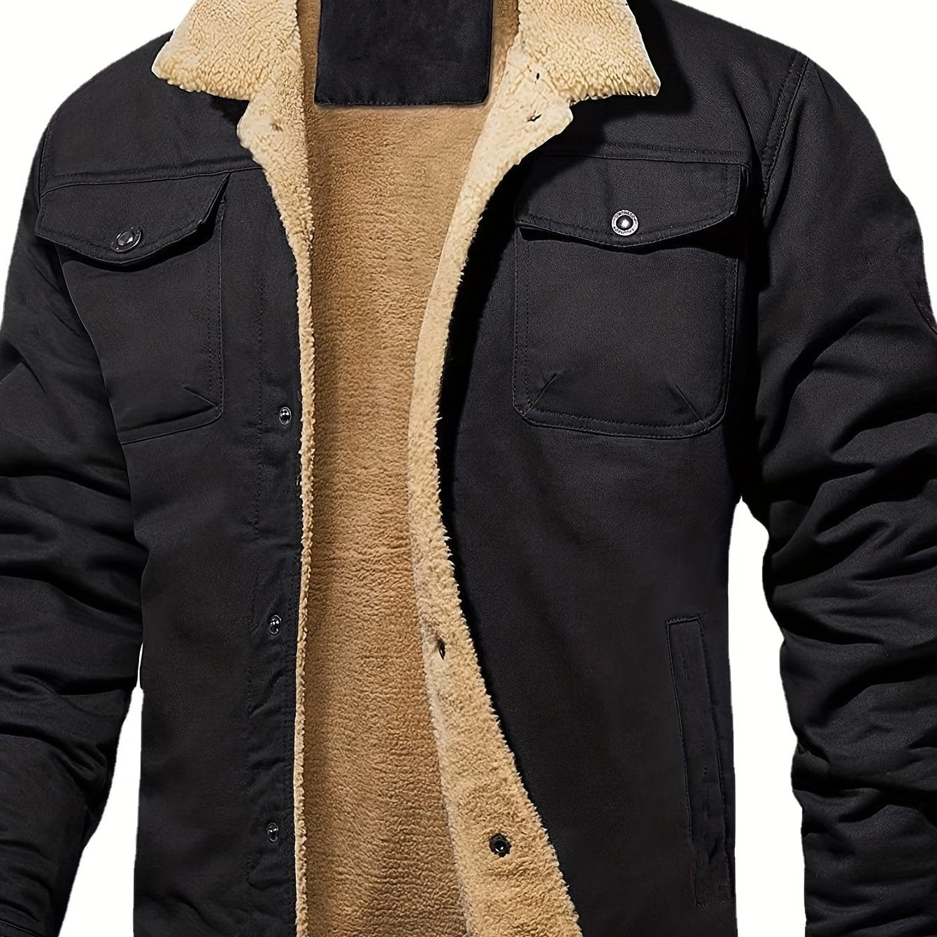 gbolsos Men's Warm Fleece Cargo Jacket For Fall Winter, Casual Warm Thick Coat For Outdoor Activities