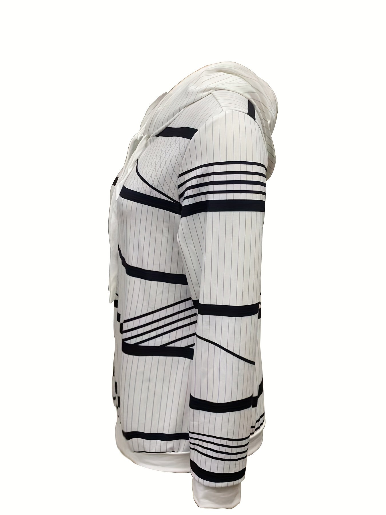 gbolsos Stripe Print Drawstring Hoodie, Casual Button Front Long Sleeve Hoodies, Women's Clothing