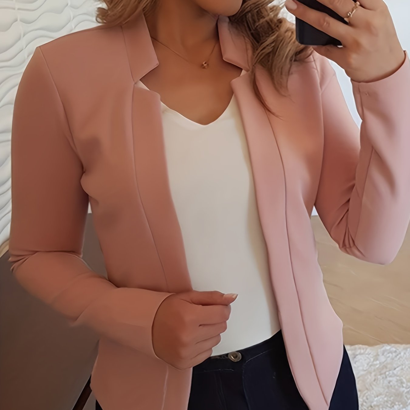 gbolsos Solid Split Open Front Blazer, Elegant Long Sleeve Blazer, Elegant & Stylish Tops For Office & Work, Women's Clothing