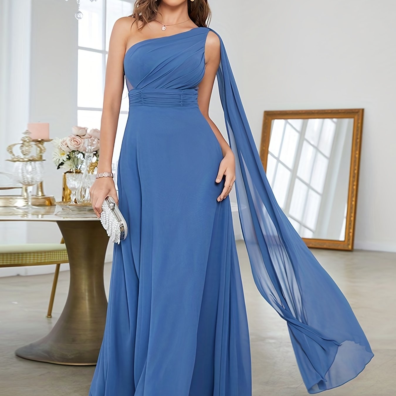 gbolsos Ruched One Shoulder Bridesmaid Dress, Elegant Dress For Wedding Party, Women's Clothing