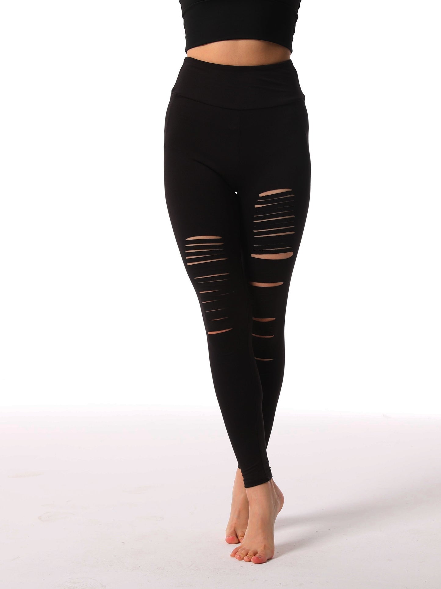 gbolsos Women's Black Skinny Ripped Yoga Pants for Sports and Fitness - Comfortable and Stylish
