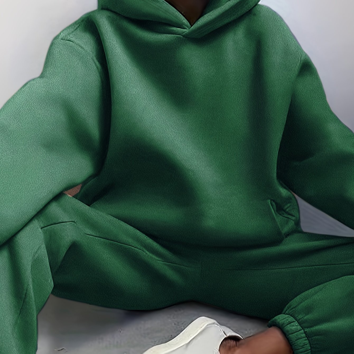 gbolsos Casual Solid Two-piece Set, Drop Shoulder Long Sleeve Hoodies & Elastic Waist Jogger Pants Outfits, Women's Clothing