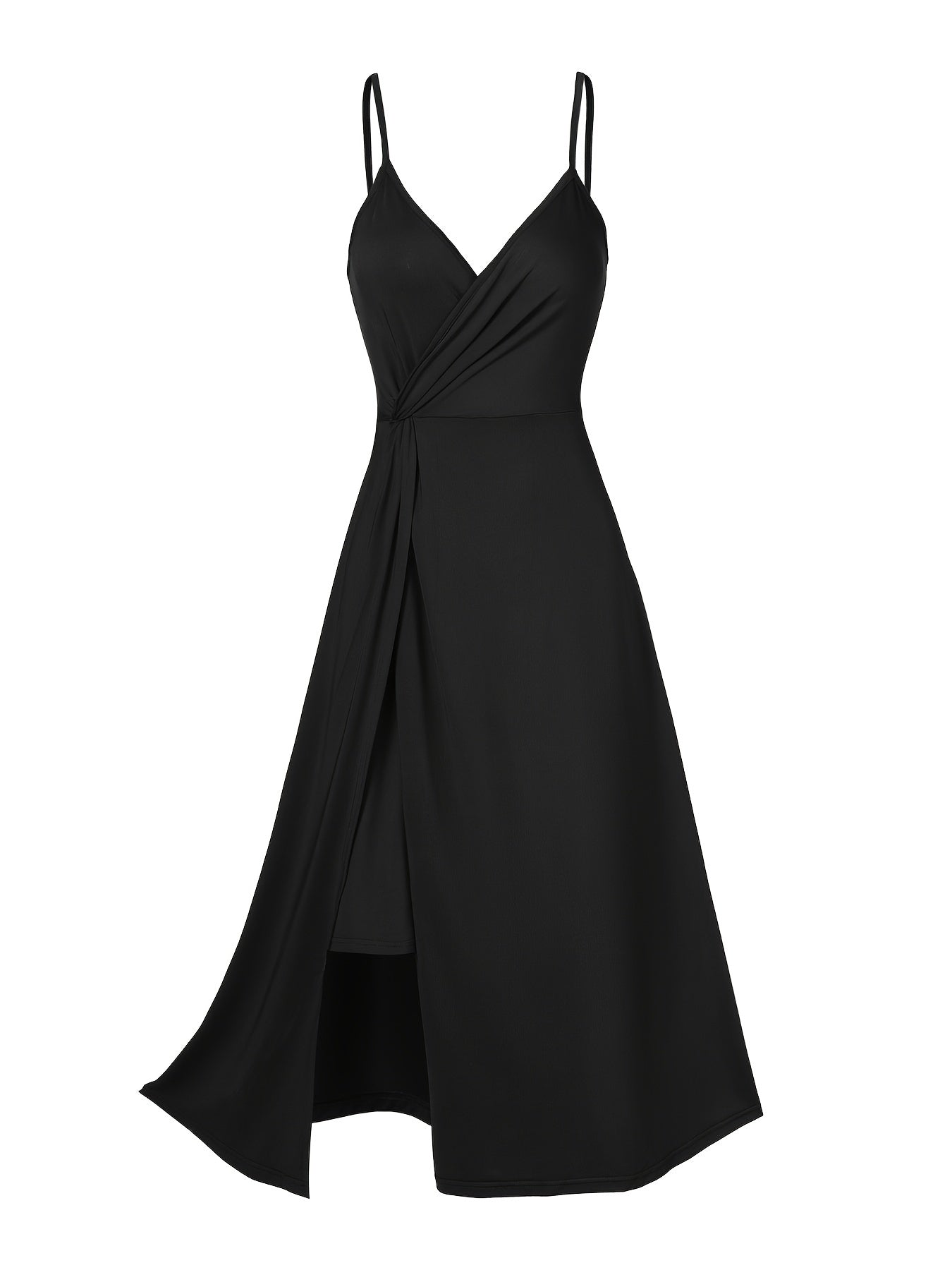 Twist Spaghetti Strap Dress, Elegant Solid Sleeveless Split Dress, Women's Clothing