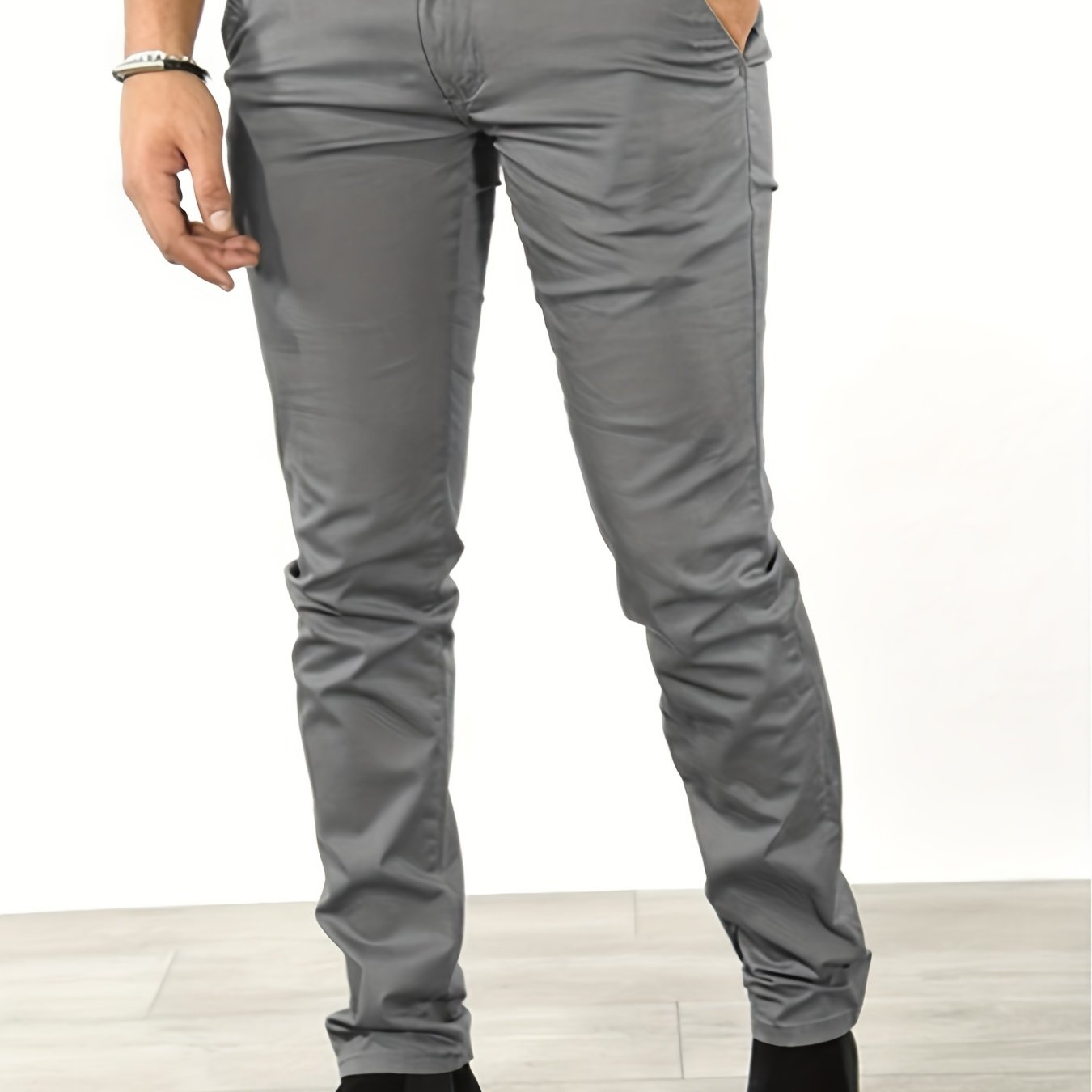 gbolsos Slim Fit Tapered Slacks, Men's Casual Slightly Stretch Solid Color All Match Pants For All Seasons Business