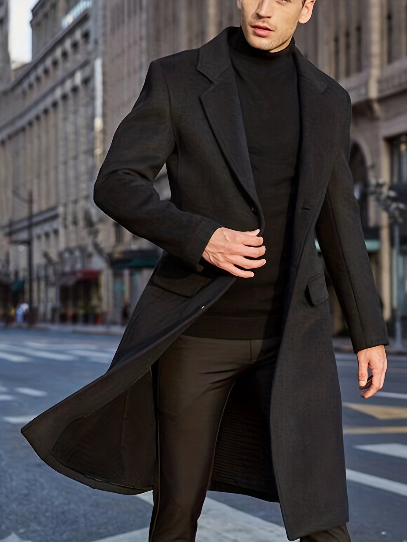gbolsos Elegant Retro Trench Coat, Men's Semi-formal Single Breasted Lapel Overcoat For Fall Winter Business