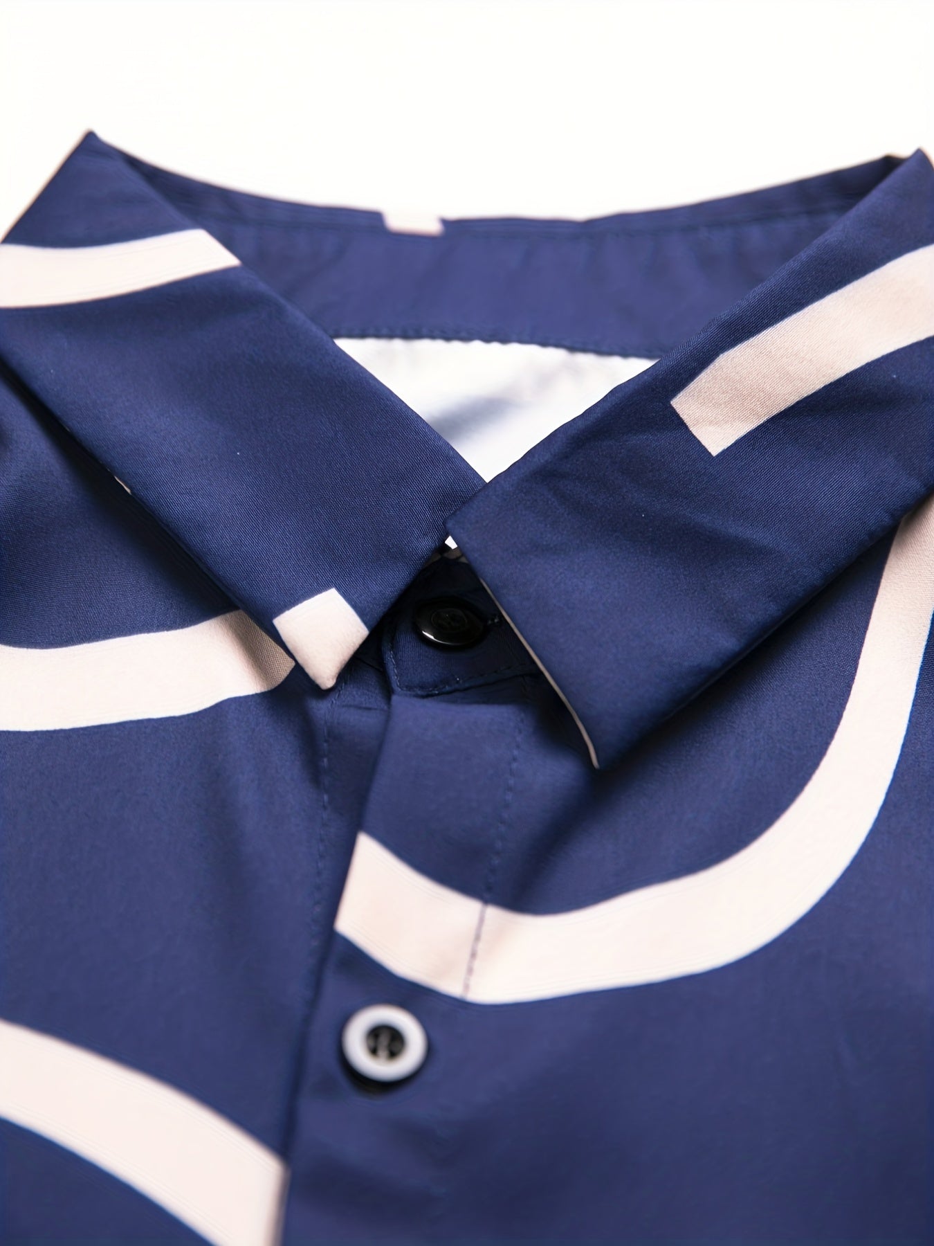 gbolsos 2pcs, Men's Simple Lines Print Blue Summer Short Sleeve Button Up Shirt And Shorts Set