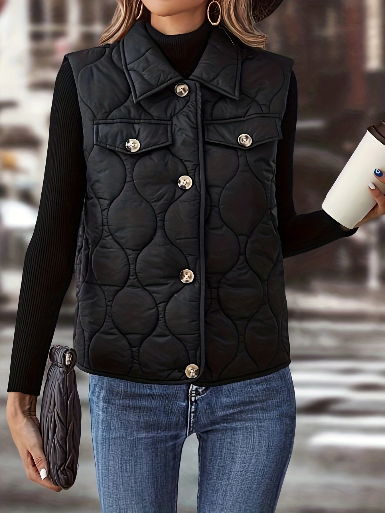 gbolsos Button Front Sleeveless Vest, Casual Solid Versatile Vest, Women's Clothing