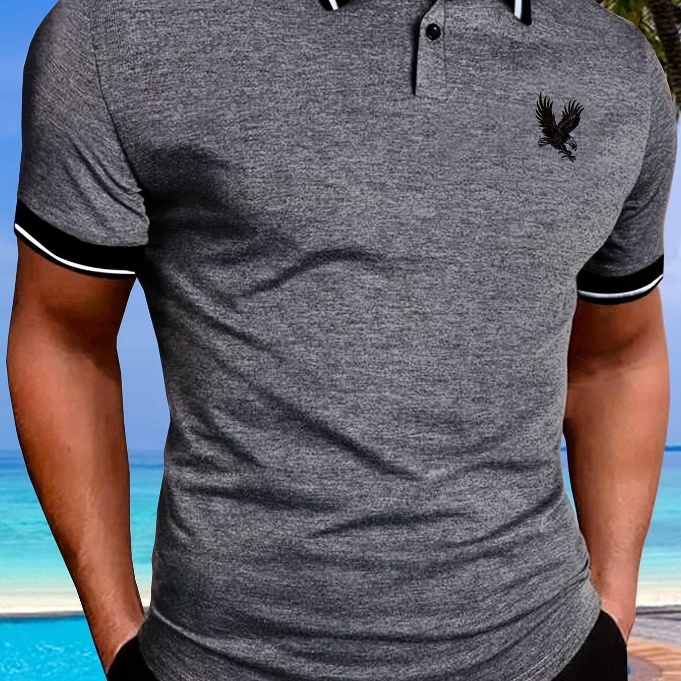 gbolsos Casual Short Sleeves Button Up Graphic Polo Shirts, V-neck Tops Pullovers, Men's Clothing For Summer