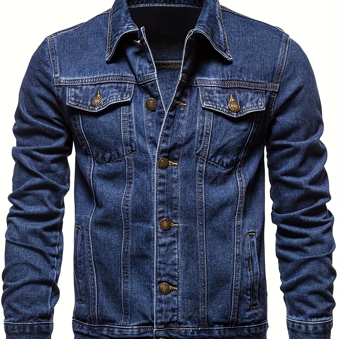 gbolsos Men's Chic Denim Jacket, Street Style Lapel Button Up Multi Pocket Jacket Coat