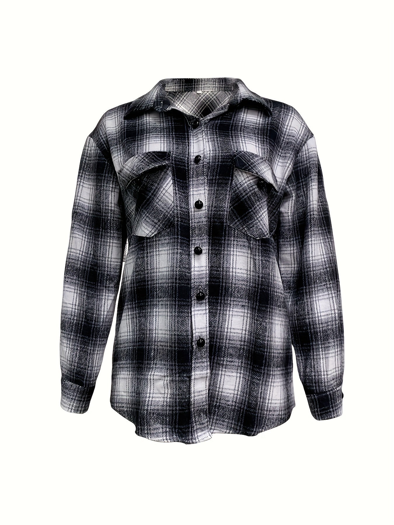 gbolsos Plaid Print Polo Collar Button Shirt, Casual Long Sleeve Shirt For Spring & Fall, Women's Clothing