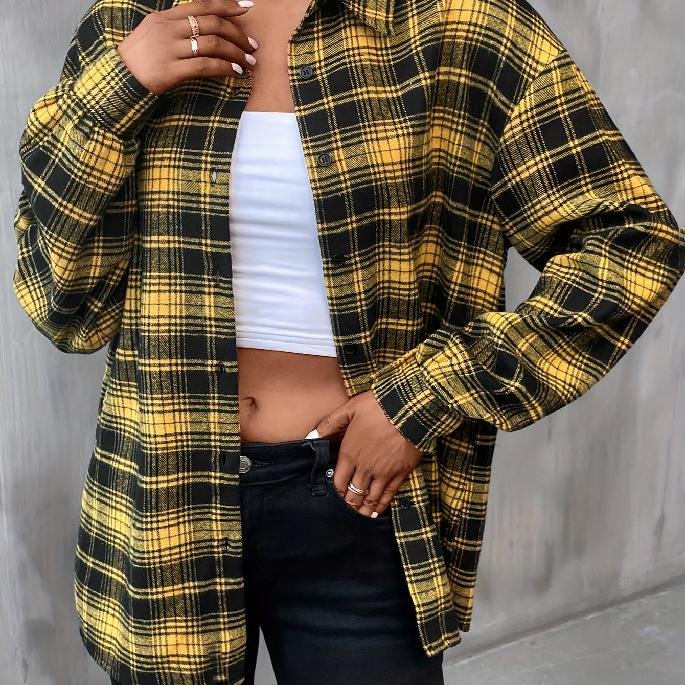 gbolsos Plaid Print Shirt, Casual Button Front Long Sleeve Classic Shirt, Women's Clothing