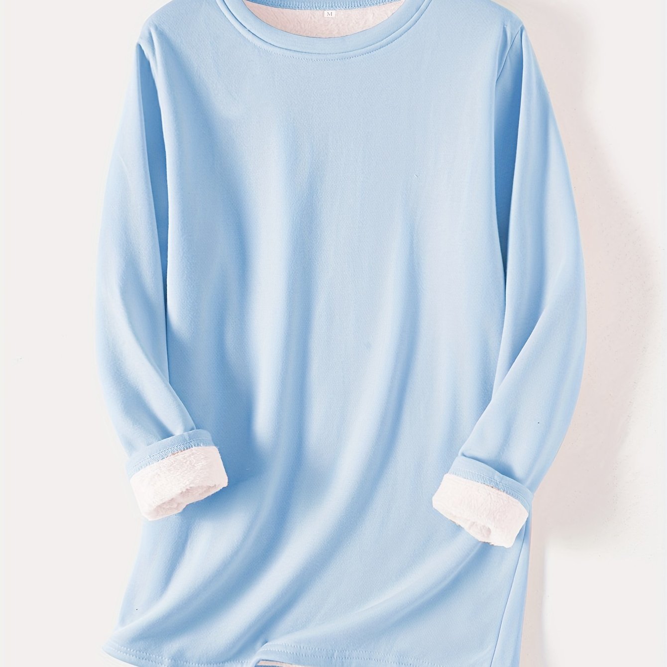 gbolsos Solid Crew Neck Thermal Sweatshirt, Casual Long Sleeve Simple Sweatshirt For Fall & Winter, Women's Clothing