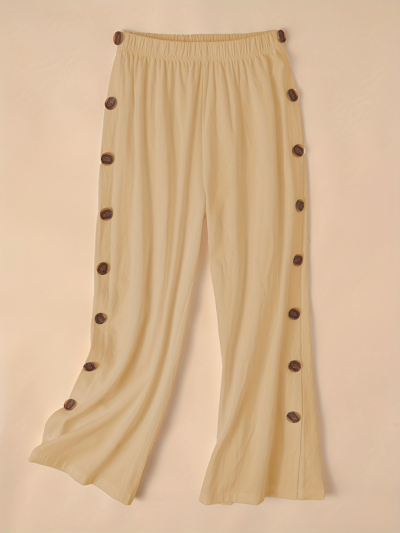 gbolsos Side Button Wide Leg Pants, Boho Casual Pants For Spring & Summer, Women's Clothing