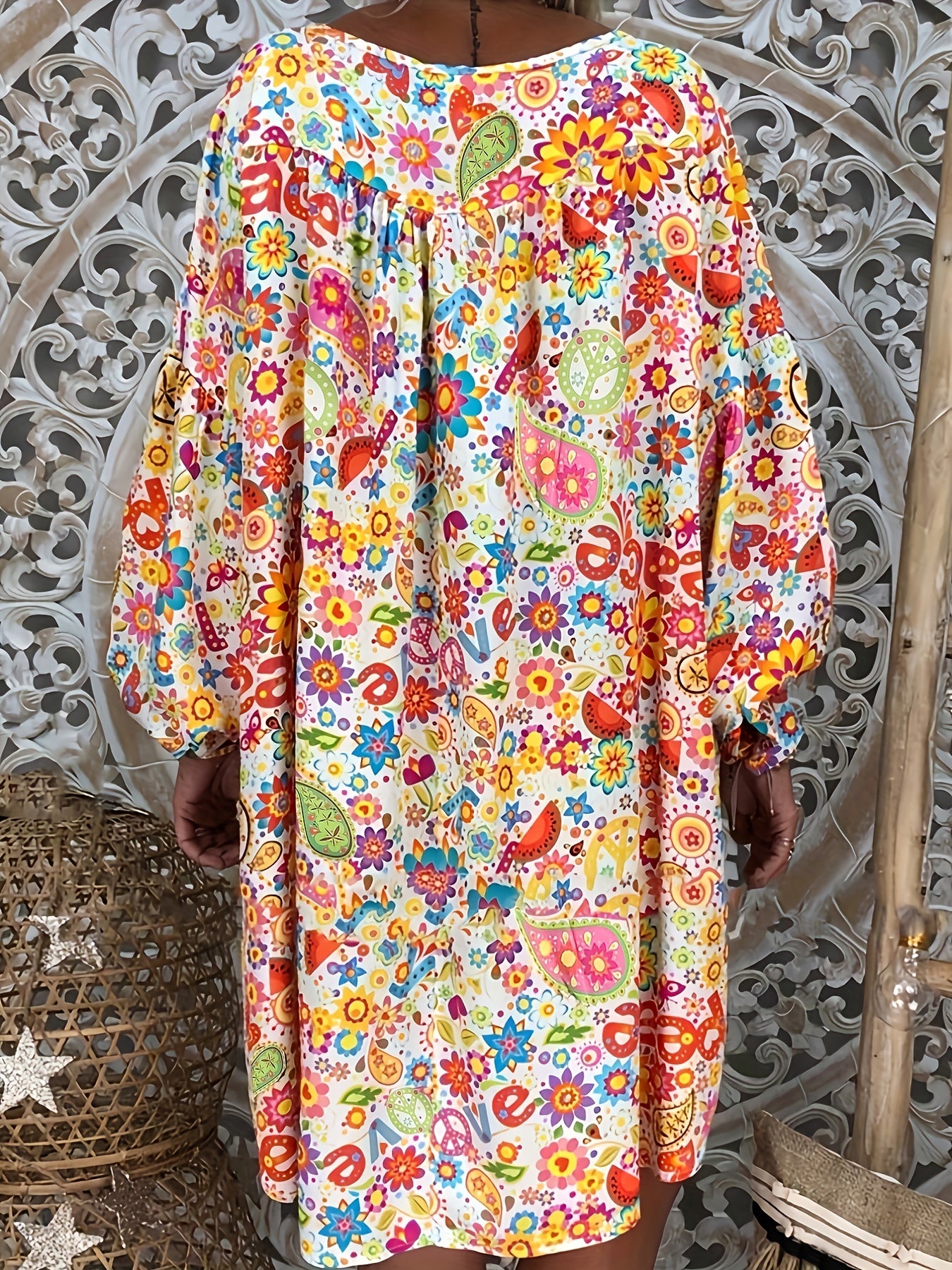 Floral Print V Neck Dress, Casual Long Sleeve Dress For Spring & Fall, Women's Clothing