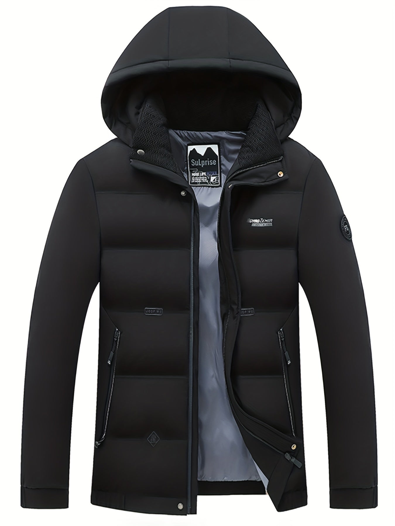 gbolsos Men's Classic Design Padded Hooded Jacket, Men Casual Padded Coat Windbreaker Zipper Pocket Stand Collar For Men Winter